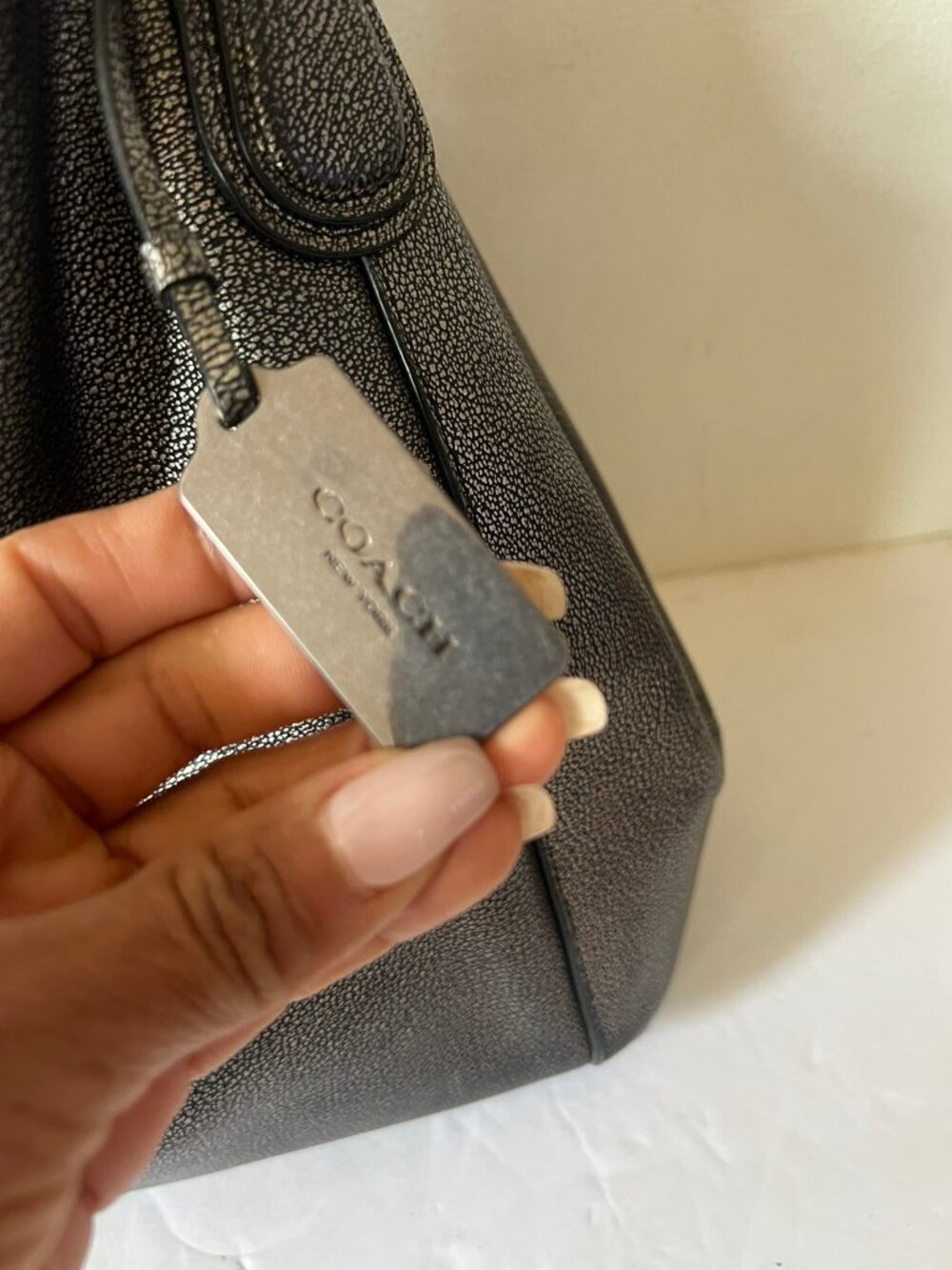 COACH EDIE PEBBLE LEATHER SHOULDER BAG 28 METALLIC SATCHEL - Picture 4 of 10